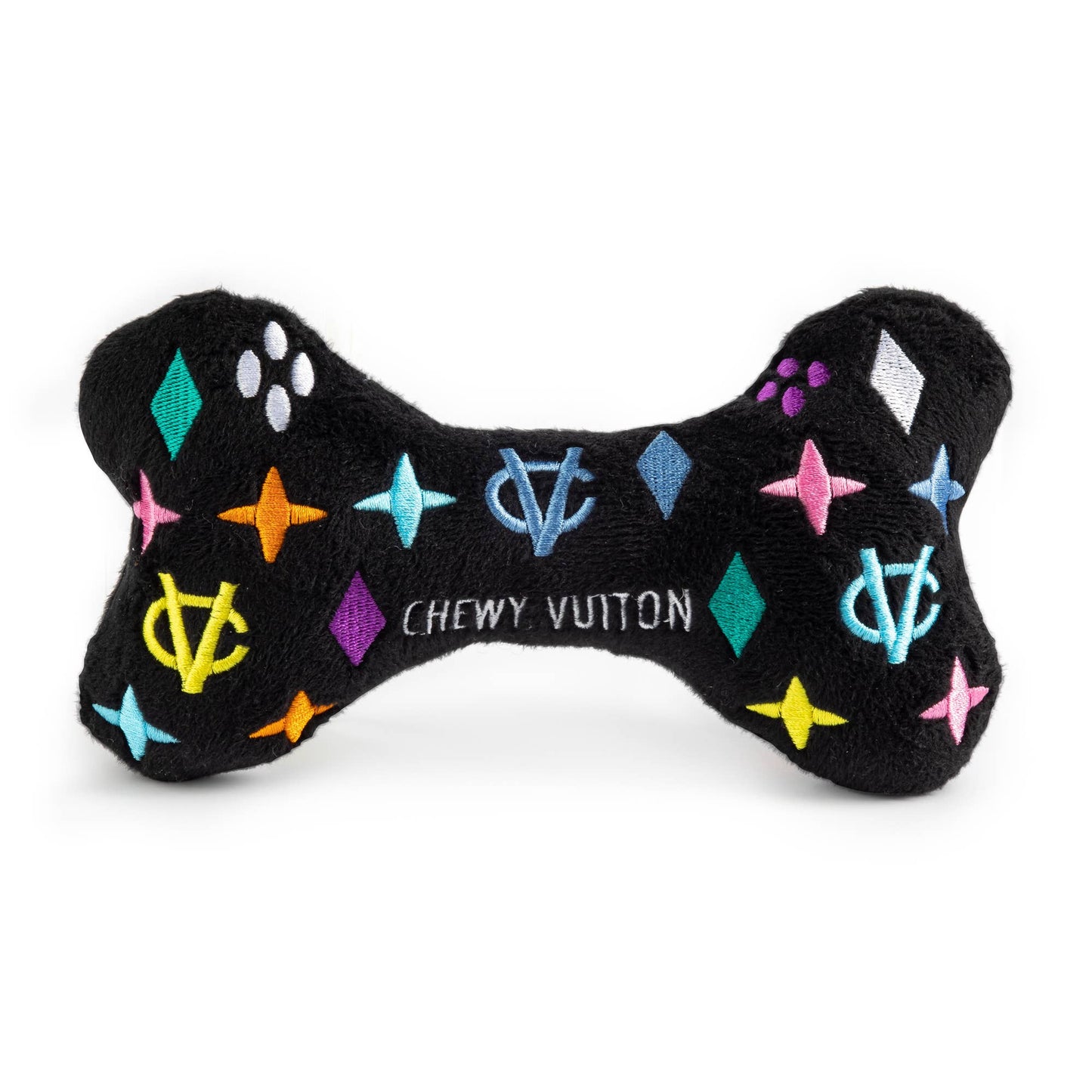 Haute Diggity Dog - Black Monogram Chewy Vuiton Bone Squeaker Dog Toy: Small / Mini
