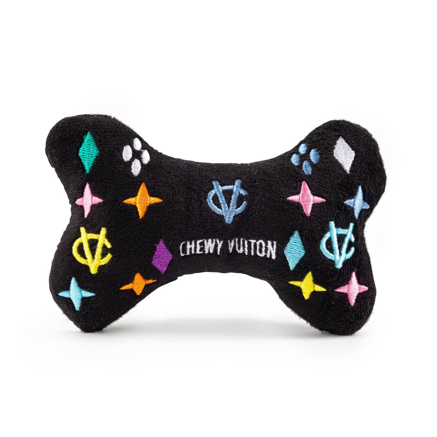 Haute Diggity Dog - Black Monogram Chewy Vuiton Bone Squeaker Dog Toy: XL