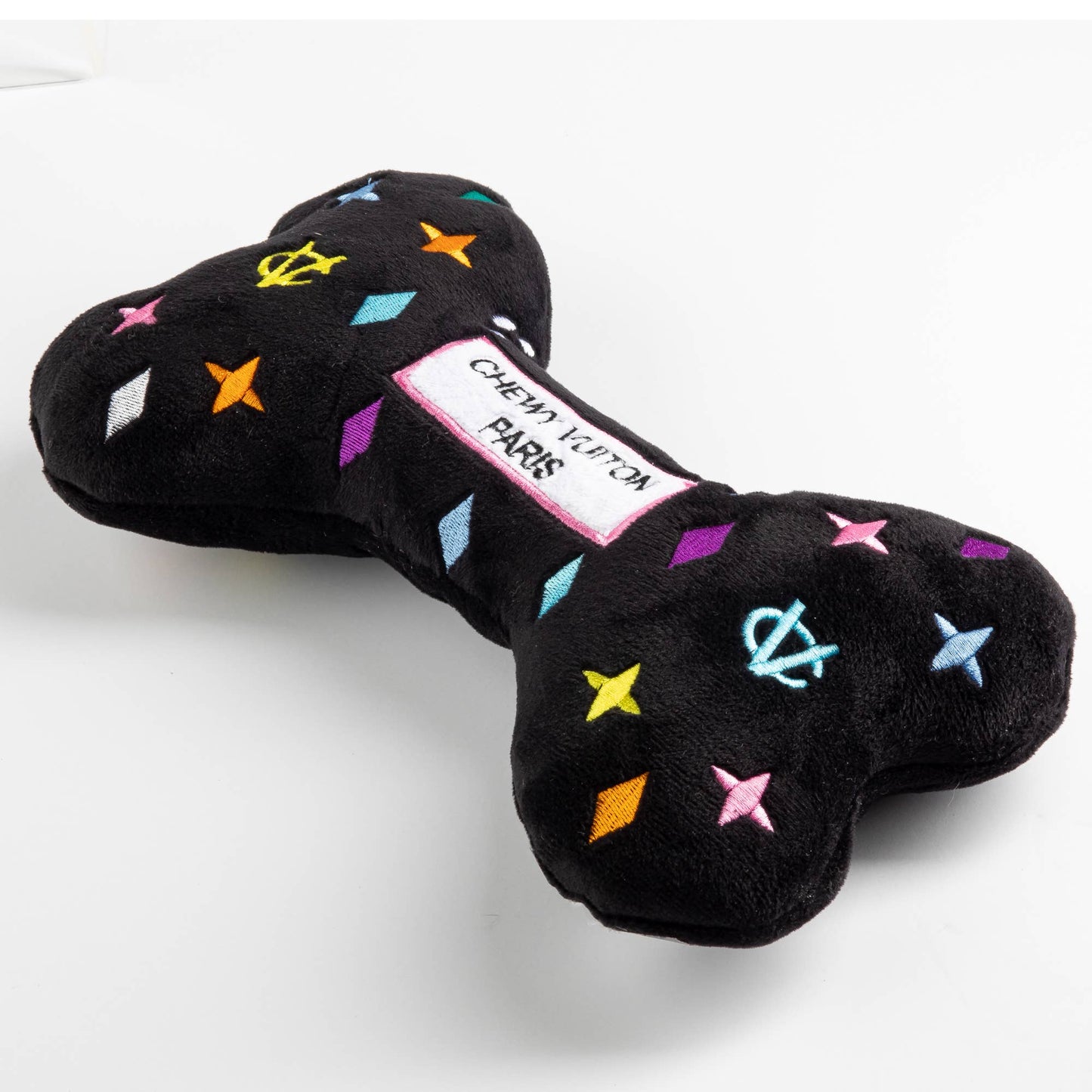 Haute Diggity Dog - Black Monogram Chewy Vuiton Bone Squeaker Dog Toy: Small / Mini