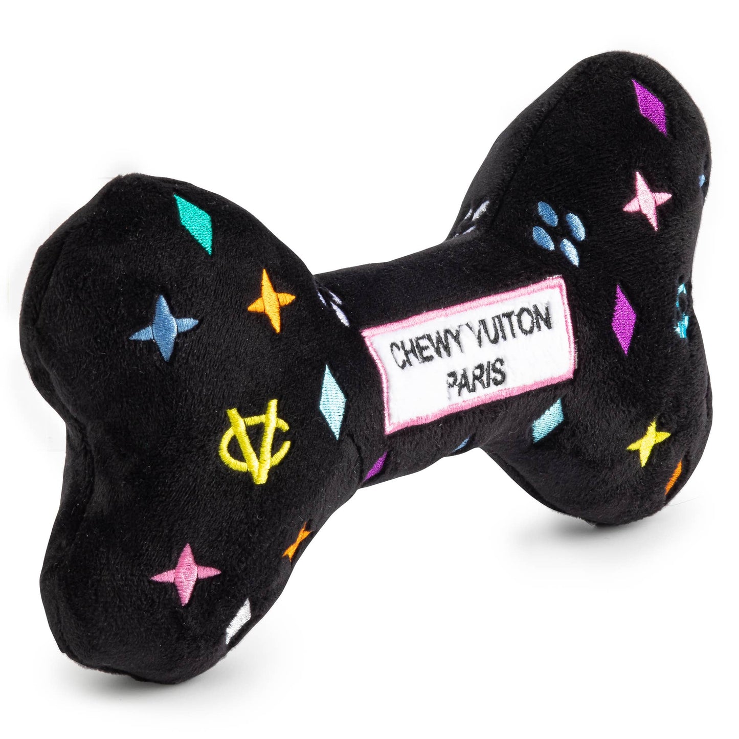 Haute Diggity Dog - Black Monogram Chewy Vuiton Bone Squeaker Dog Toy: XL