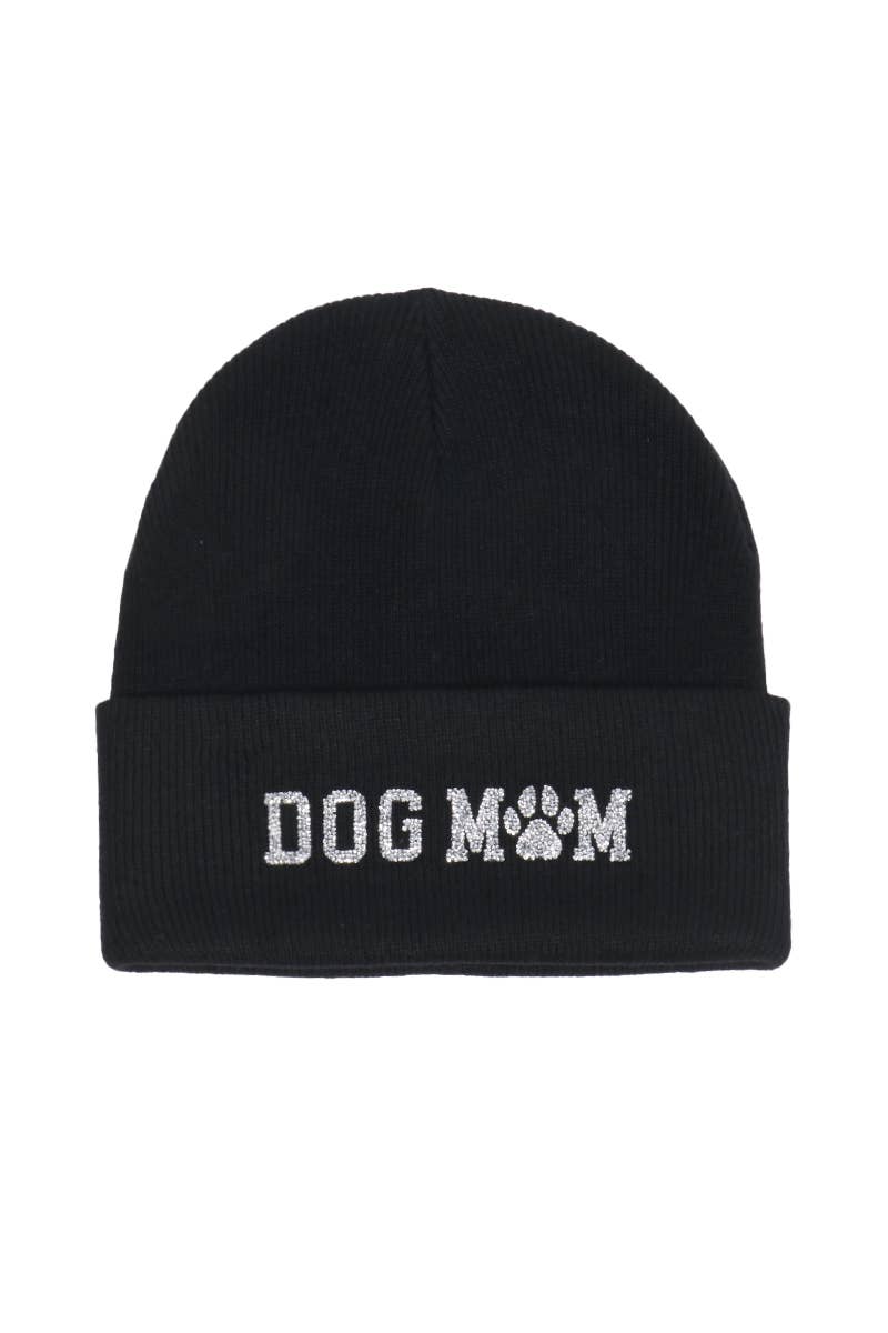 David And Young - Bling Dog Mom Patch Beanie: Black
