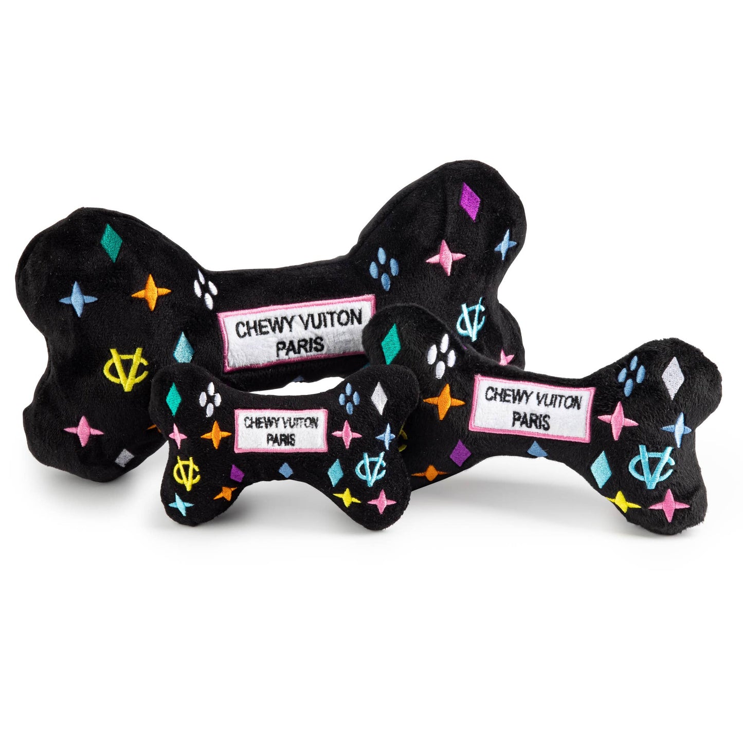Haute Diggity Dog - Black Monogram Chewy Vuiton Bone Squeaker Dog Toy: XL