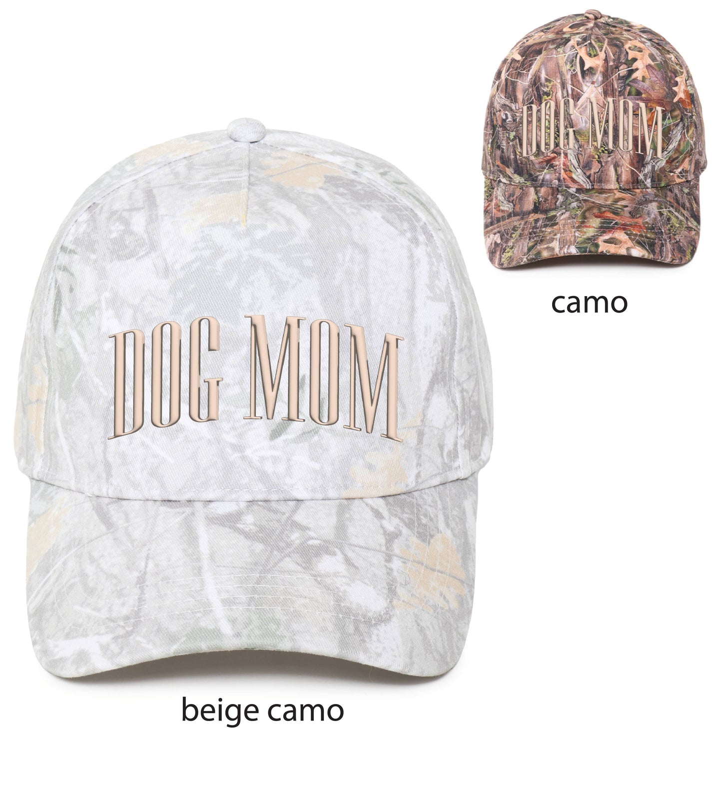 DOG MOM Embroidery Camo Print Baseball Cap: Beige Camo