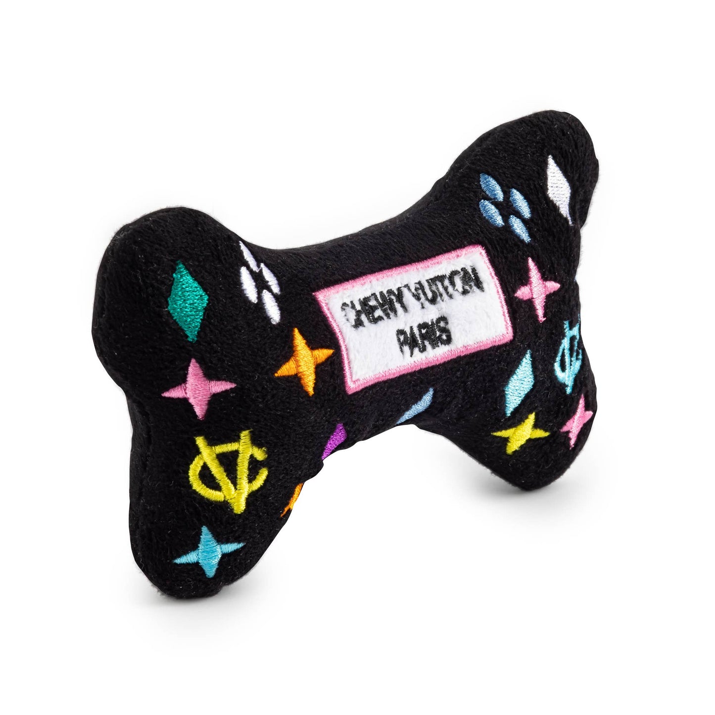Haute Diggity Dog - Black Monogram Chewy Vuiton Bone Squeaker Dog Toy: XL