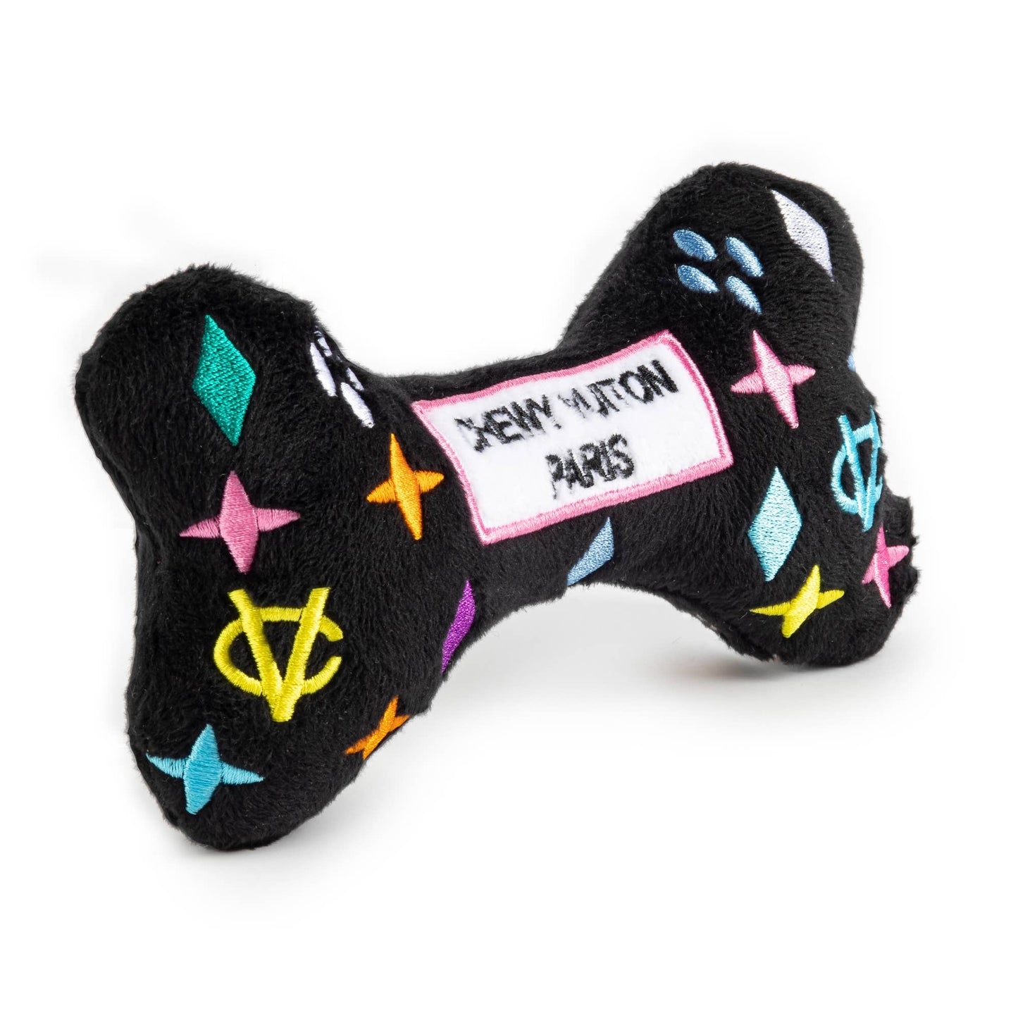 Haute Diggity Dog - Black Monogram Chewy Vuiton Bone Squeaker Dog Toy: XL