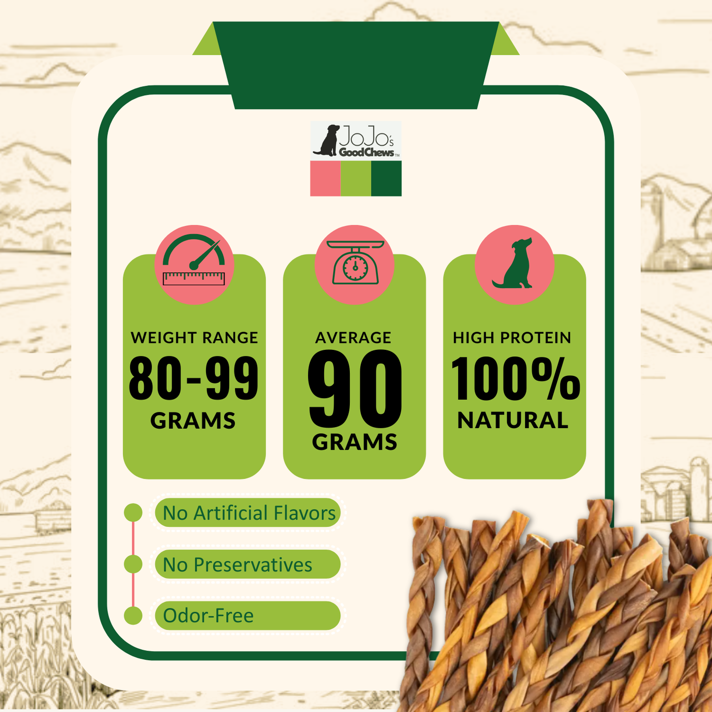 Jojo Modern Pets - Braided Collagen Stick Dog Treat - 12" Thick (15/Bag)