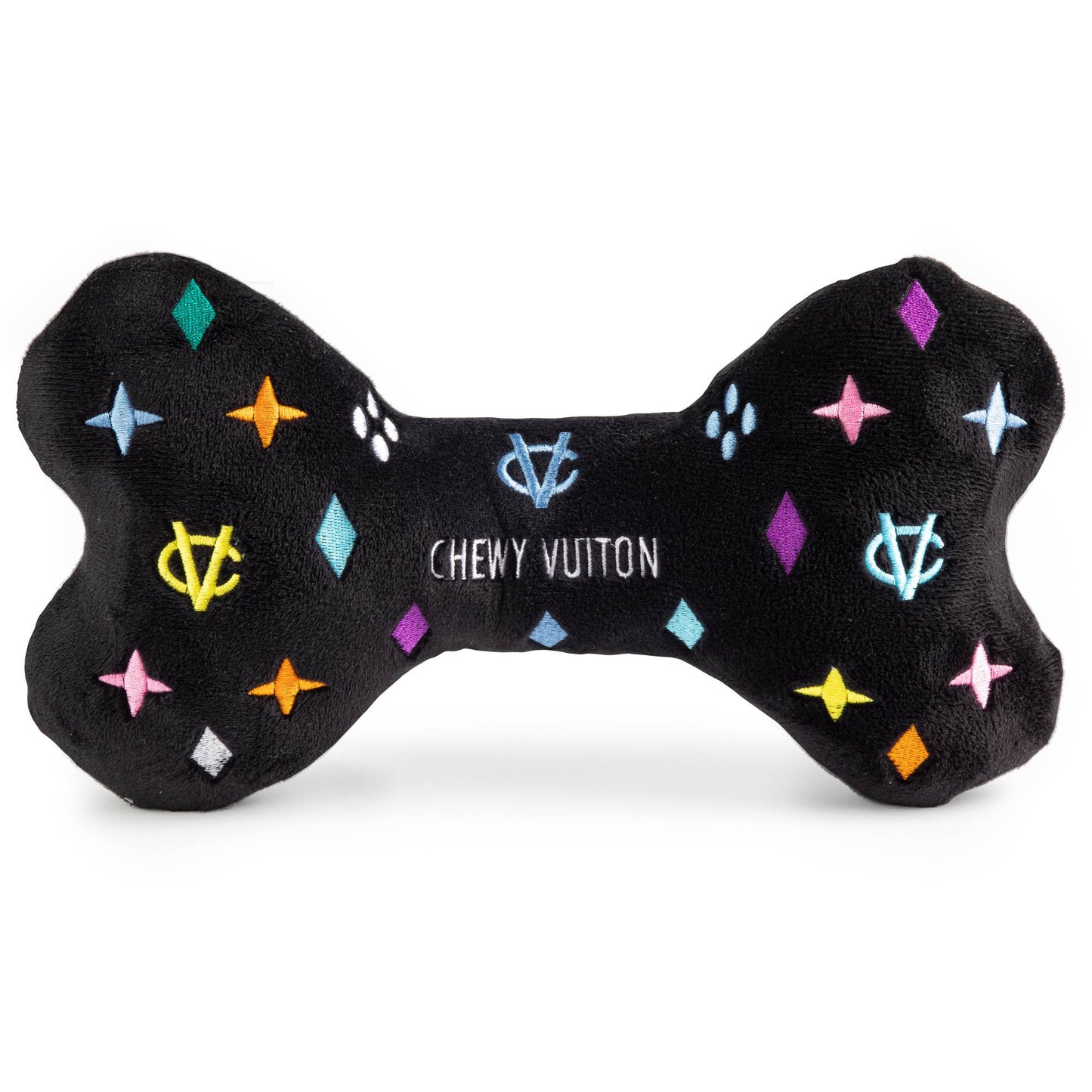 Haute Diggity Dog - Black Monogram Chewy Vuiton Bone Squeaker Dog Toy: XL