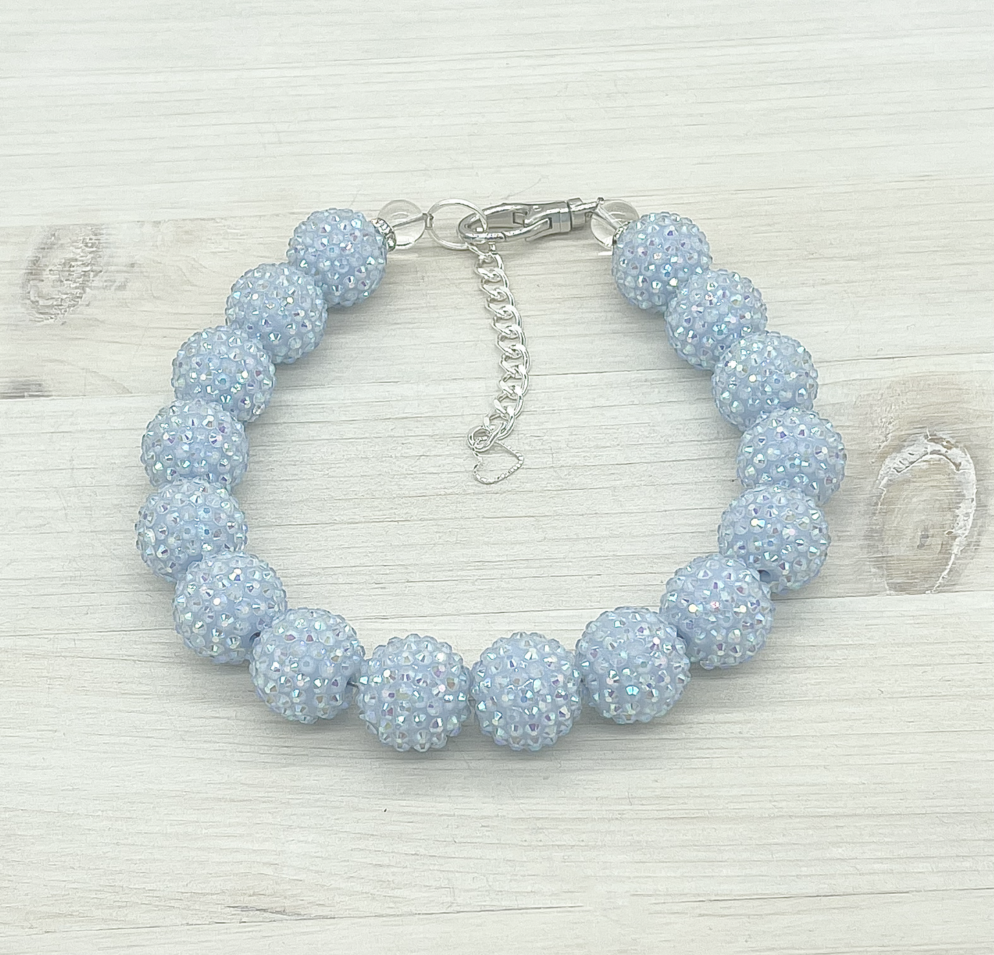 RHINESTONE BABY BLUE DOG NECKLACE: 12 inches