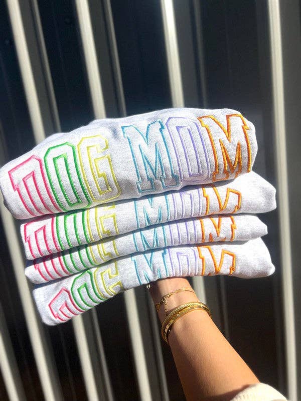 Dash Forward Wholesale - Dog Mom Multi Color Varsity Embroidered Sweatshirt: ASH GREY / MD