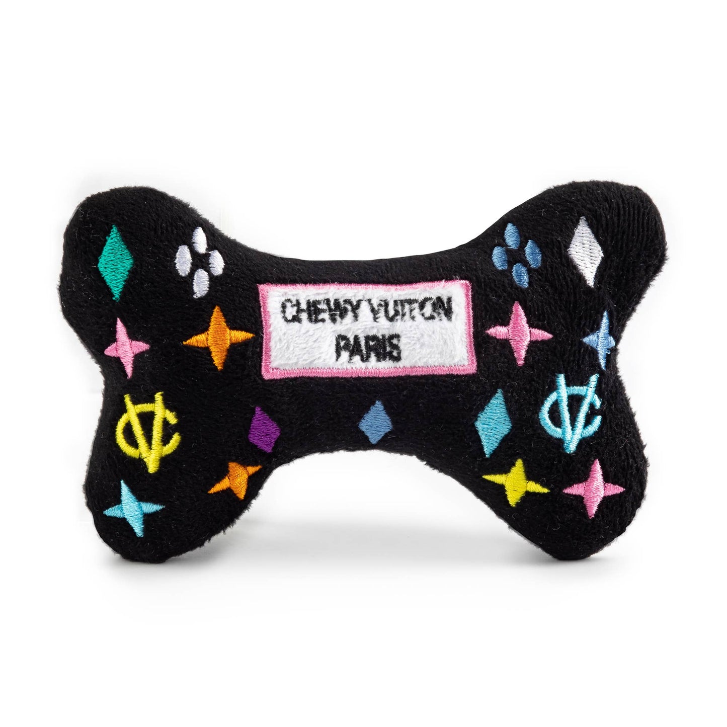 Haute Diggity Dog - Black Monogram Chewy Vuiton Bone Squeaker Dog Toy: XL