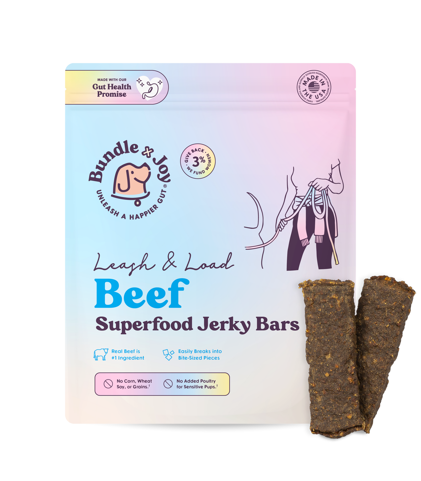 Bundle x Joy - Leash & Load Beef Superfood Jerky Bars for Dogs 16oz: 16oz