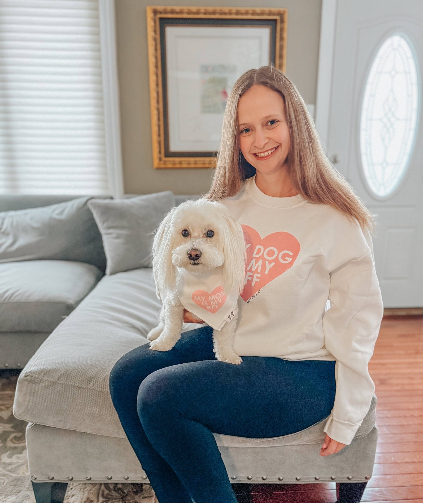 SASSY WOOF - Crewneck Sweatshirt - My Dog is my BFF (PINK): Pink / S