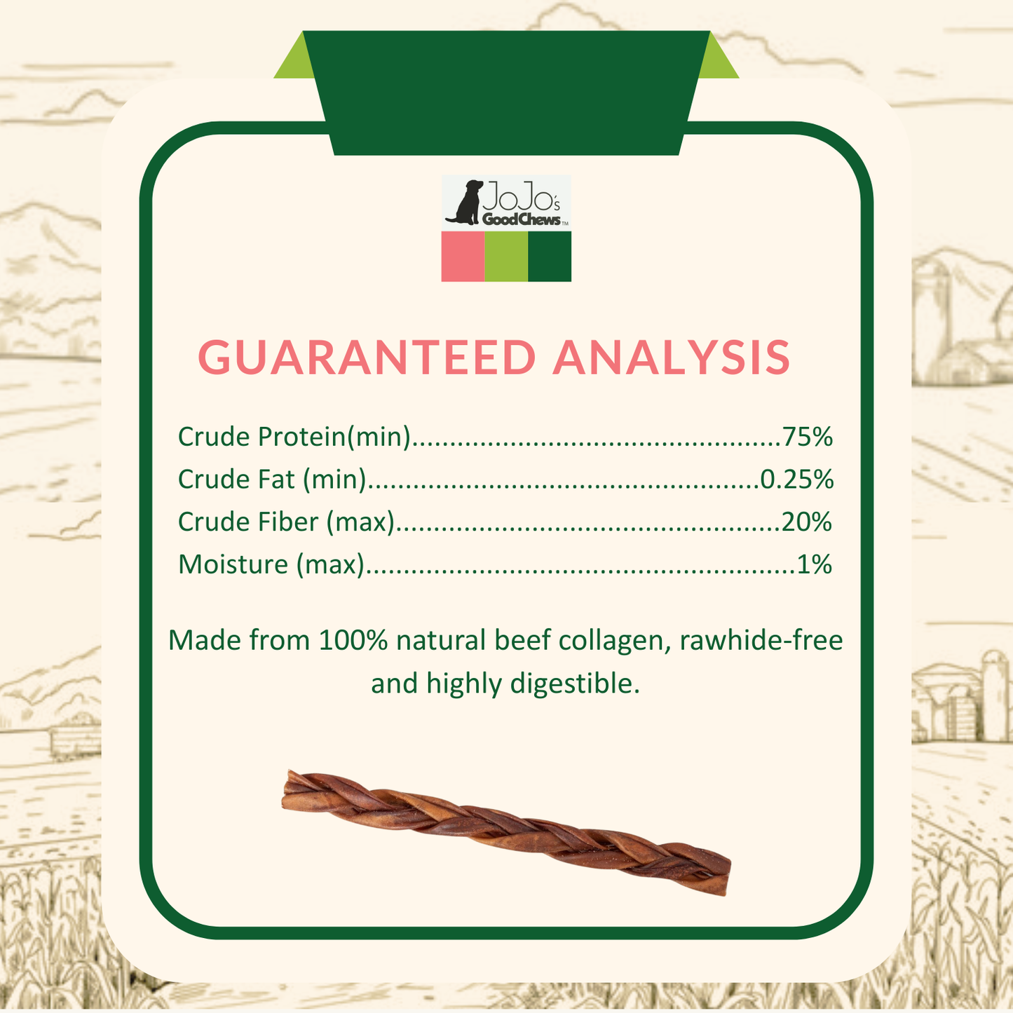 Jojo Modern Pets - Braided Collagen Stick Dog Treat - 12" Thick (15/Bag)