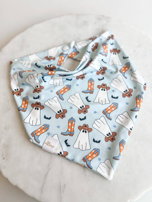 Pet Musings - Boot Scootin Ghostie Blue Wrinkle Resistant Bandana: Medium/large