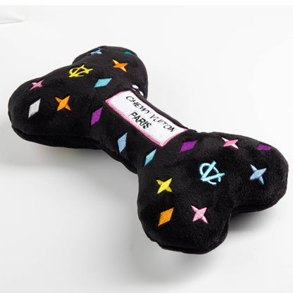 Haute Diggity Dog - Black Monogram Chewy Vuiton Bone Squeaker Dog Toy: Small / Mini