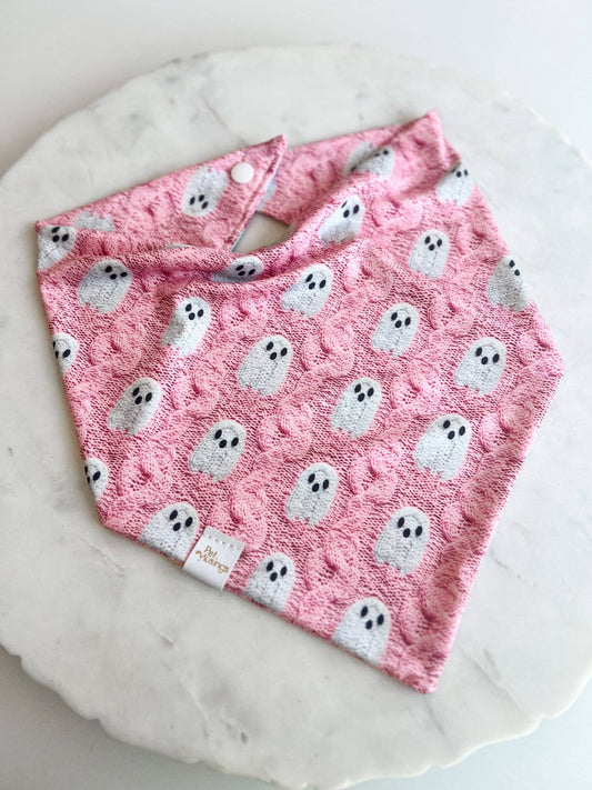 Pet Musings - Pink Ghosts 3d Knit Wrinkle Resistant Bandana: Medium/large