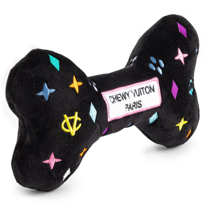 Haute Diggity Dog - Black Monogram Chewy Vuiton Bone Squeaker Dog Toy: XL