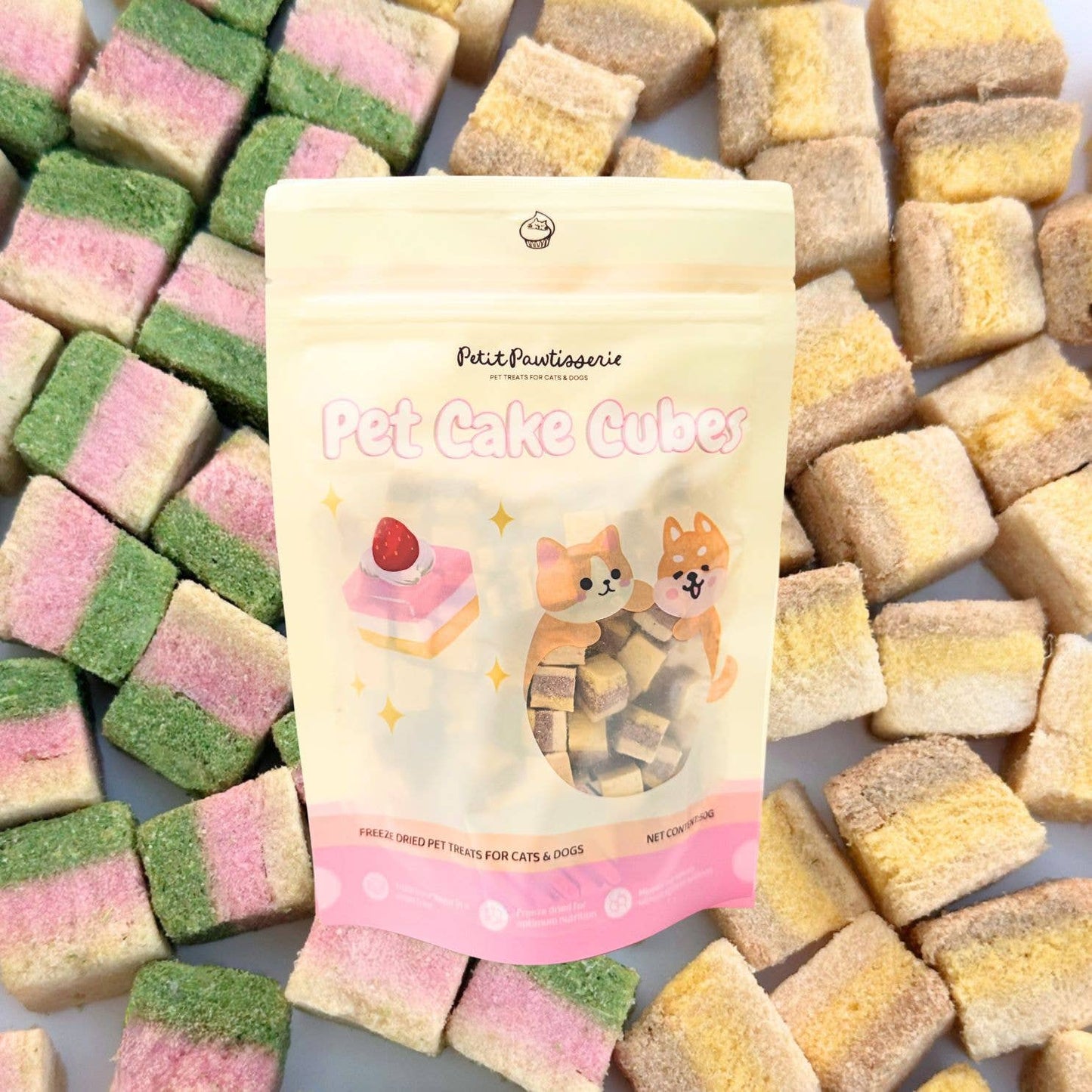 Petit Pawtisserie - Freeze Dried Duck Cake Cube Treats for Cats & Dogs 50g