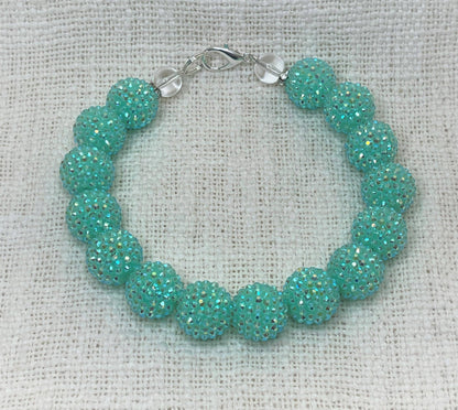 RHINESTONE WAG N' TEAL DOG NECKLACE: 14 inches