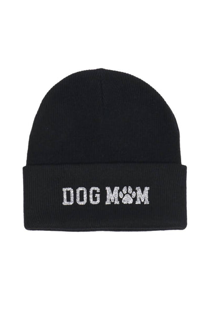 David And Young - Bling Dog Mom Patch Beanie: Black