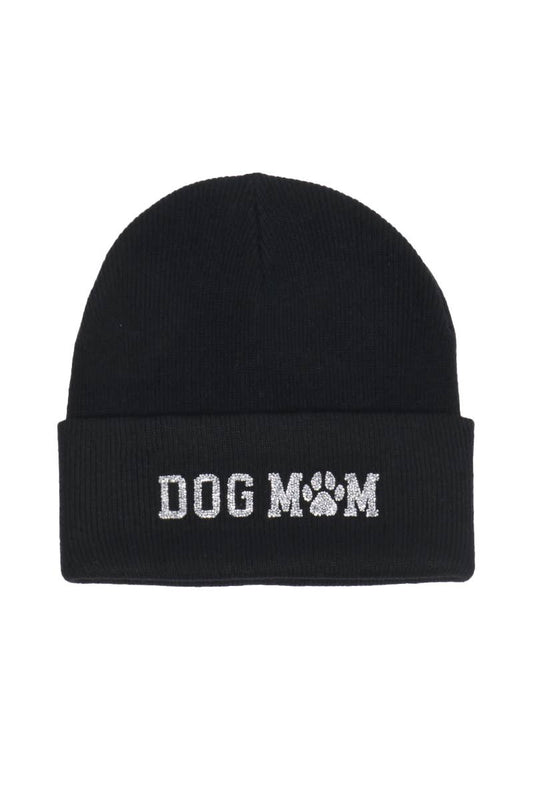 David And Young - Bling Dog Mom Patch Beanie: Black