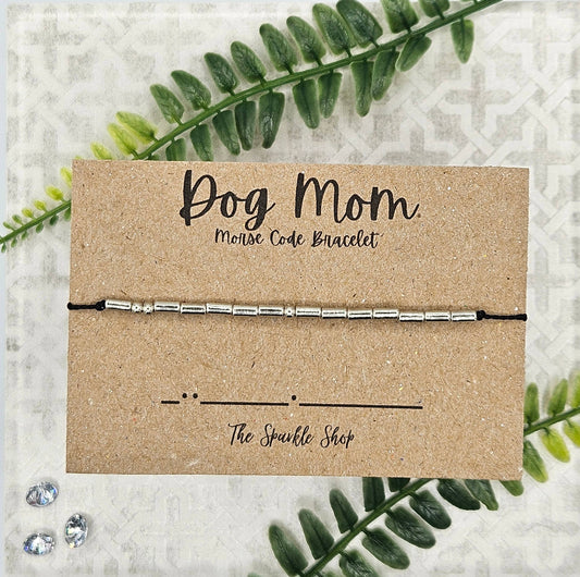 The Sparkle Shop - Handmade Morse Code Bracelet - Dog Mom: Silver Tone