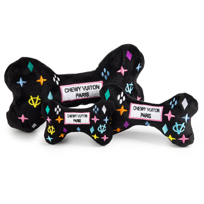 Haute Diggity Dog - Black Monogram Chewy Vuiton Bone Squeaker Dog Toy: XL