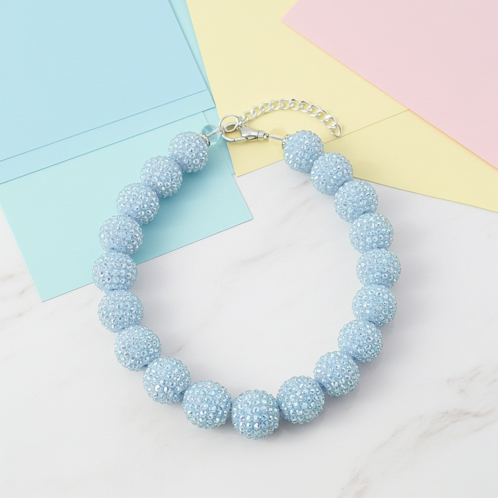 RHINESTONE BABY BLUE DOG NECKLACE: 11 inches