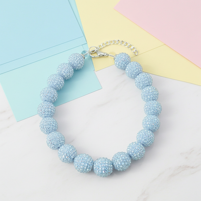 RHINESTONE BABY BLUE DOG NECKLACE: 11 inches