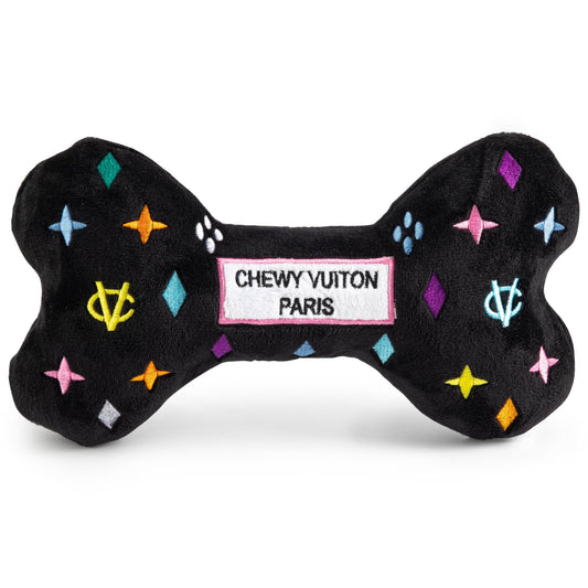 Haute Diggity Dog - Black Monogram Chewy Vuiton Bone Squeaker Dog Toy: XL