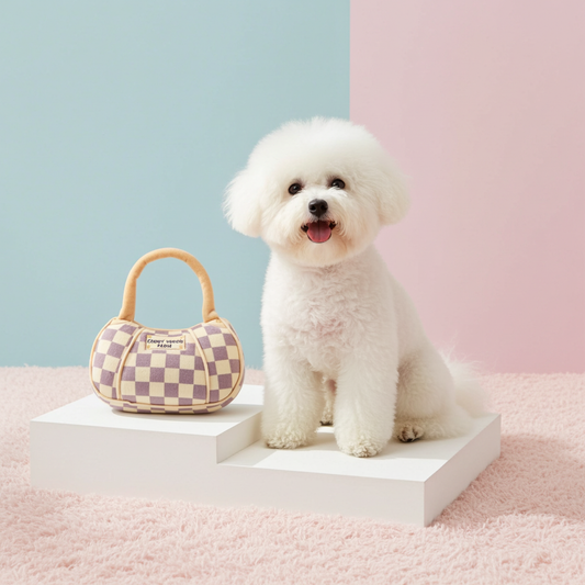 Checker Chewy Vuiton Handbag Squeaker Dog Toy: Large