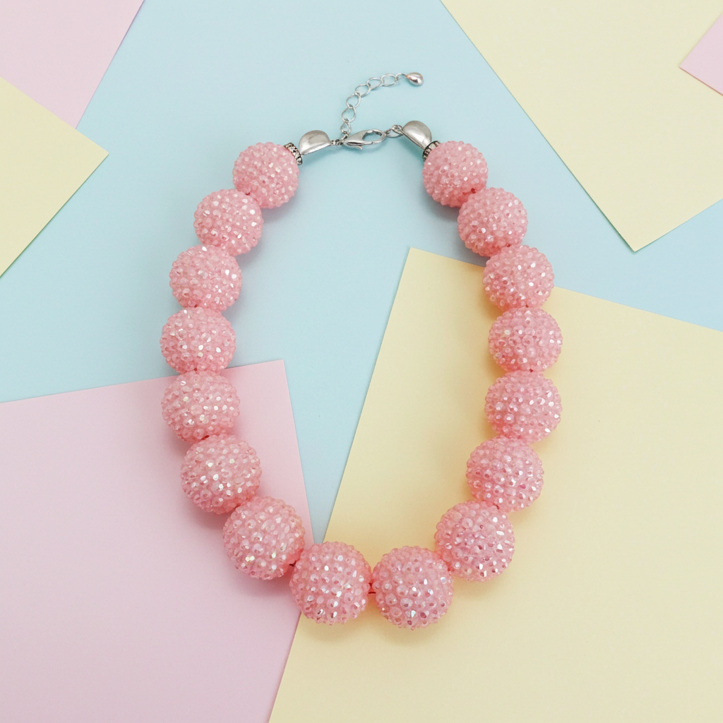 RHINESTONE BABY PINK DOG NECKLACE: 11 inches