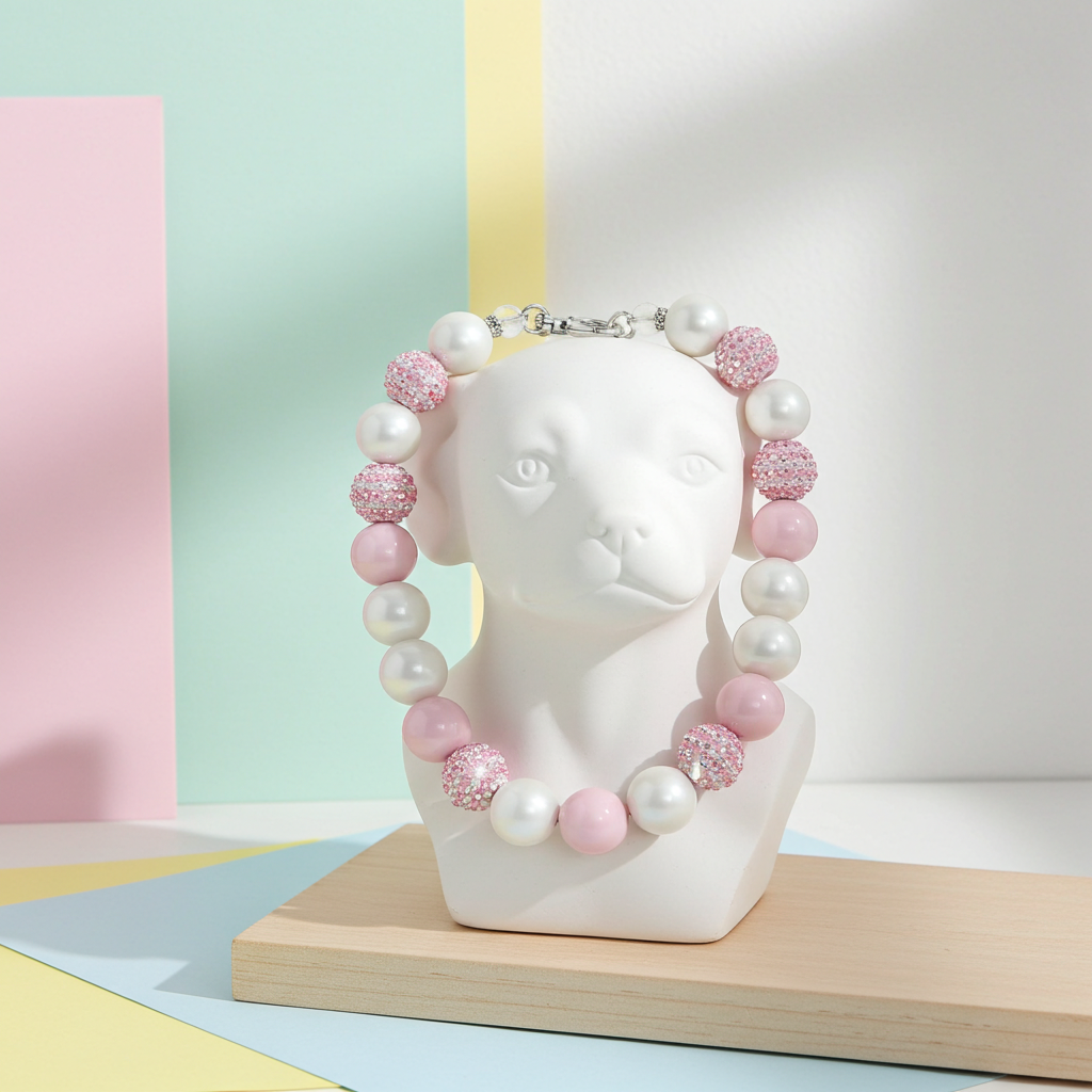BABY PINK DOG NECKLACE: 10 inches