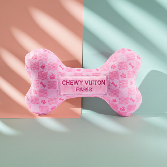 Pink Checker Chewy Vuiton Bone by Haute Diggity Dog: Small