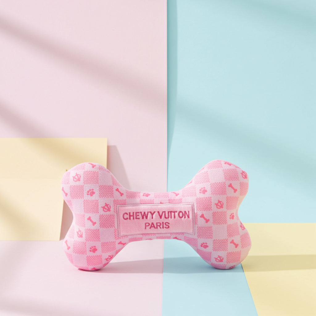 Pink Checker Chewy Vuiton Bone by Haute Diggity Dog: Small