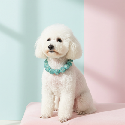 RHINESTONE WAG N' TEAL DOG NECKLACE: 11 inches