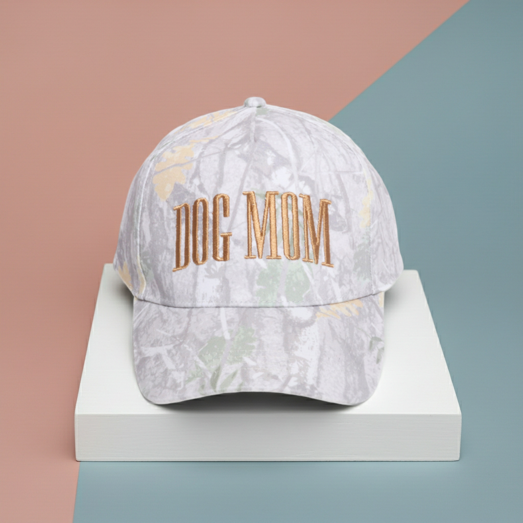 DOG MOM Embroidery Camo Print Baseball Cap: Beige Camo