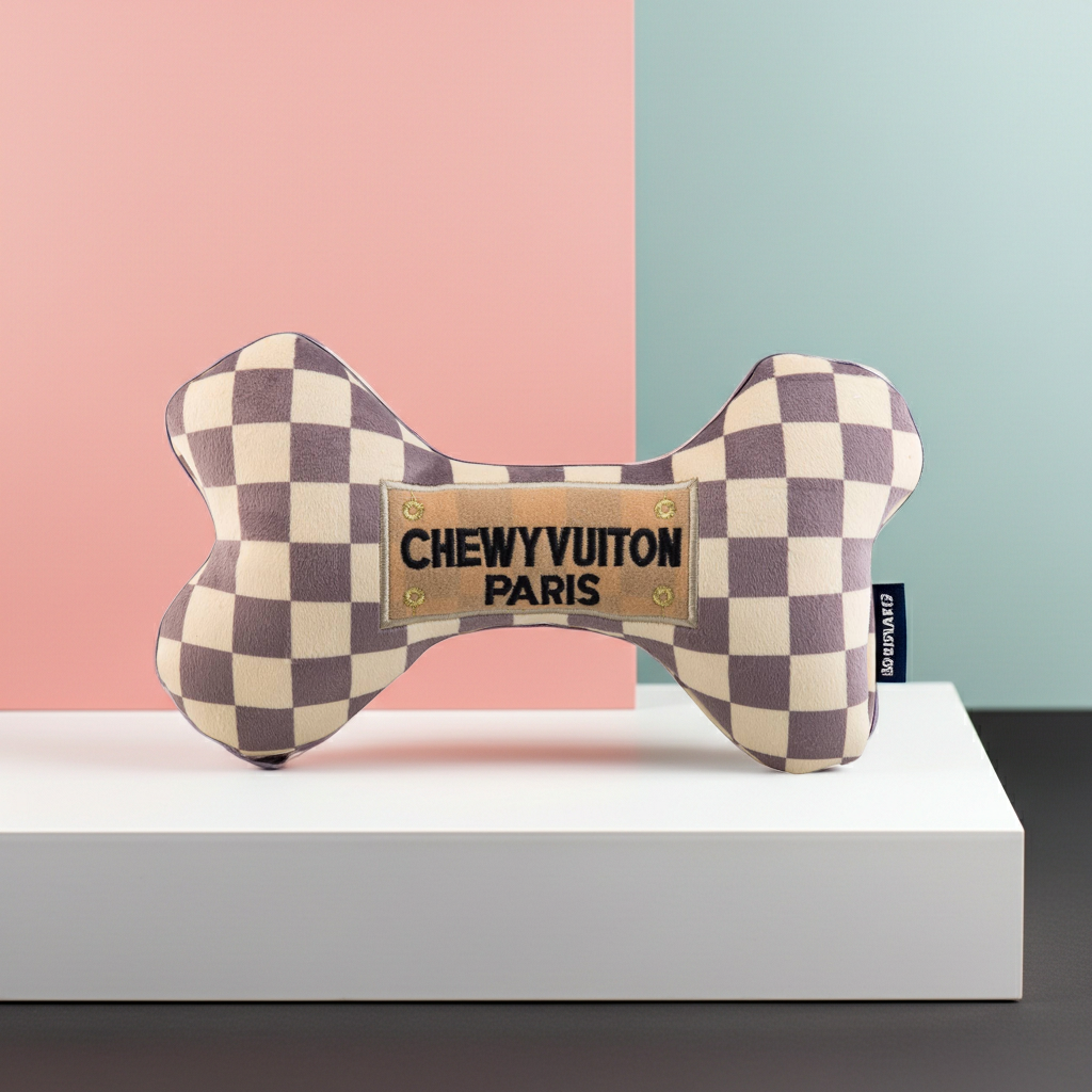 Checker Chewy Vuiton Bones Squeaker Dog Toy: XL