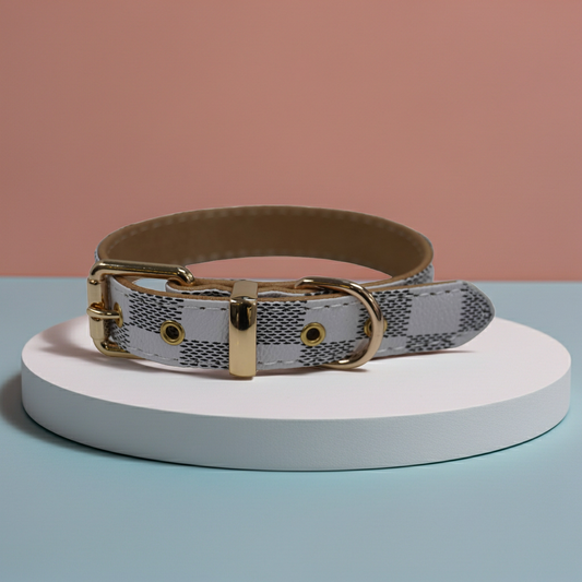 Chewy Vuitton Checker Luxury Collar: Small
