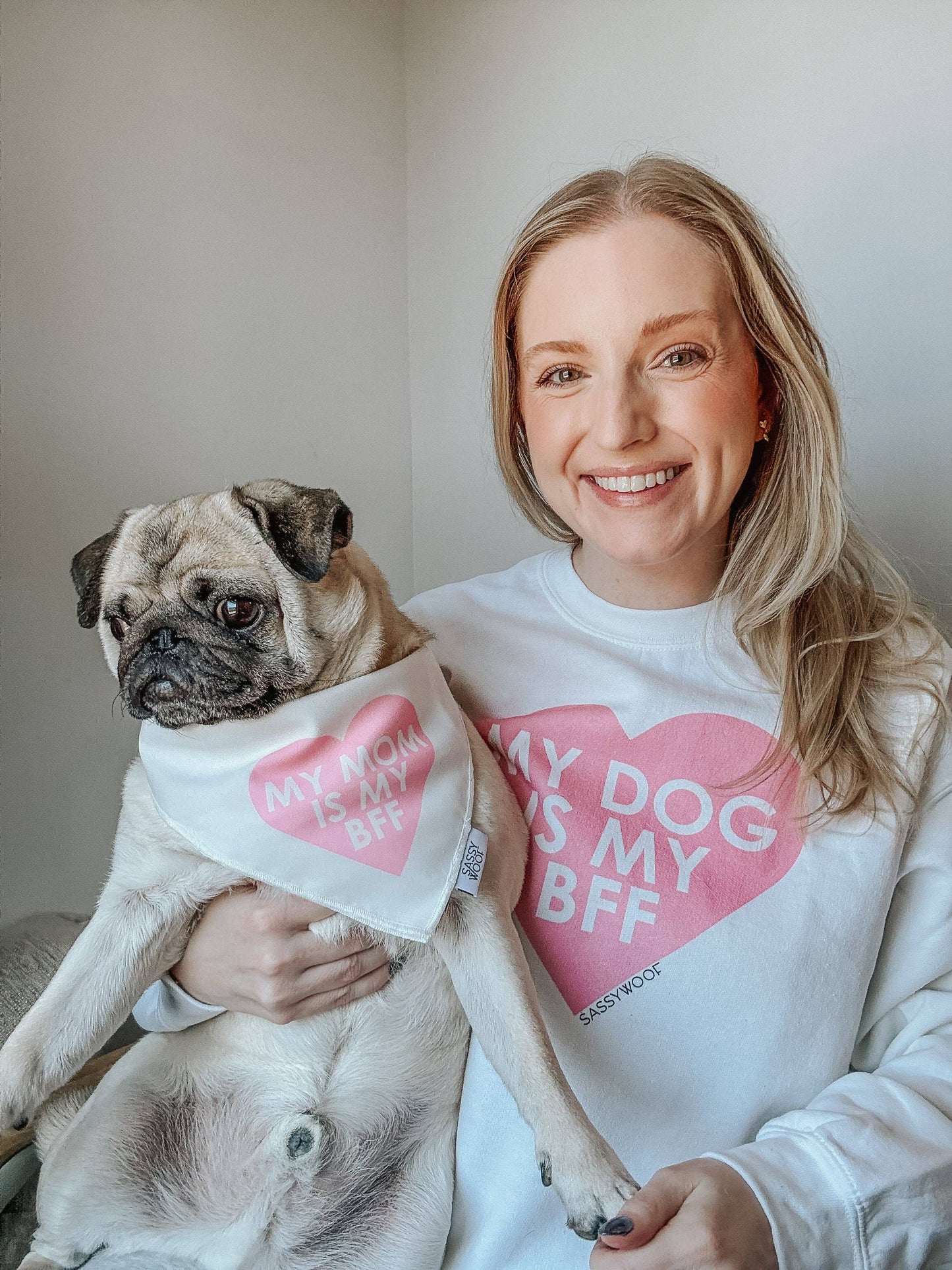 SASSY WOOF - Crewneck Sweatshirt - My Dog is my BFF (PINK): Pink / L