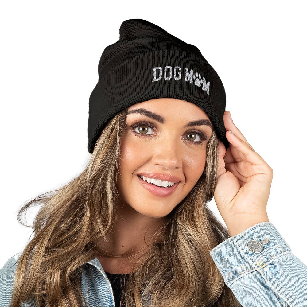 David And Young - Bling Dog Mom Patch Beanie: Black