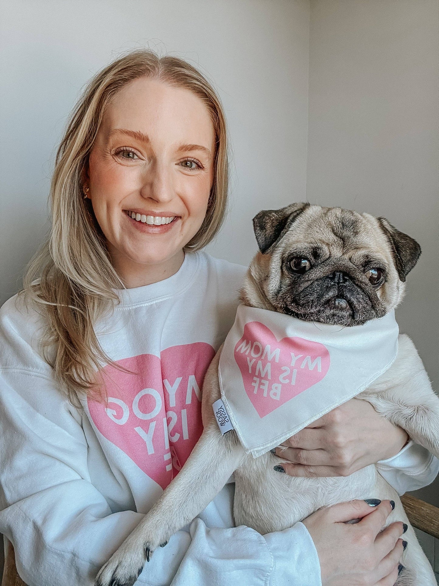 SASSY WOOF - Dog Bandana - My Mom is my BFF (PINK): Pink / Large