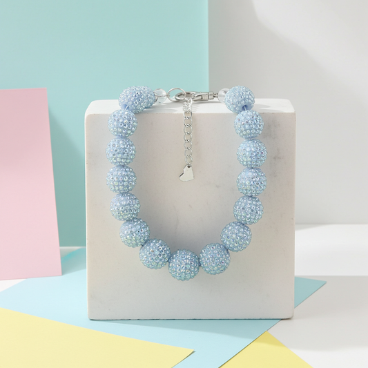 RHINESTONE BABY BLUE DOG NECKLACE: 12 inches
