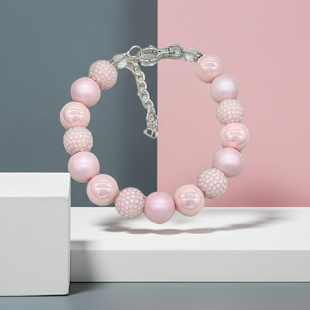 POWDER PINK DOG NECKLACE: 10 inches