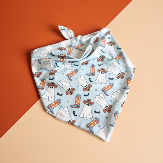 Boot Scootin Ghostie Blue Wrinkle Resistant Bandana: Small