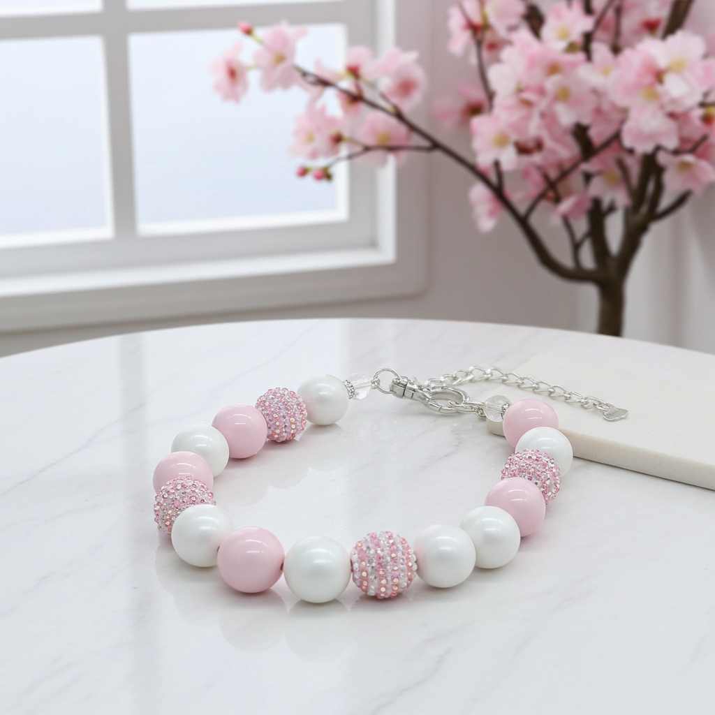 BABY PINK DOG NECKLACE: 13 inches