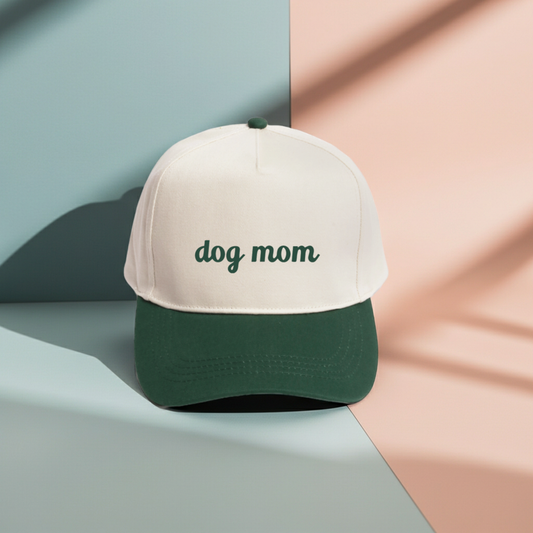 DOG MOM embroidery in Two Tone Baseball Cap: Green