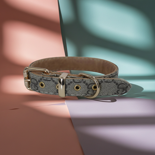 Poochi Monogram Brown Luxury Dog Collar: Small